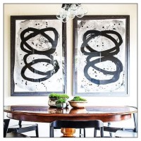 Framed black and white abstract art prints, black simple custom picture frame, dining room design