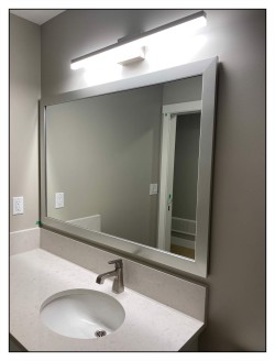 Large custom mirror, wide silver frame, bathroom