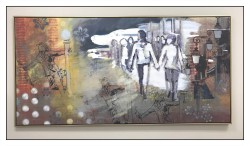 Framing canvas art, gold float frame, abstract art, street scene artwork