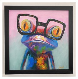 Custom framing original art, contemporary art, colourful frog painting