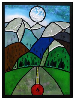 Mountains in glass art, framing stained glass artwork