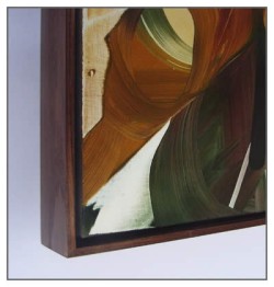 Framing canvases, wood floater frame, corner detail for framed canvas
