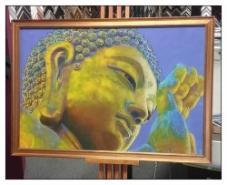 Transitional frame design, Buddha painting, custom picture framing