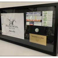 Hole-In-One custom picture frame, display golf flag, golf ball, score card