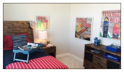 Custom framed vintage artwork, white frames,