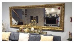 Custom framed livingroom mirror, mirror over sofa, gold picture frame