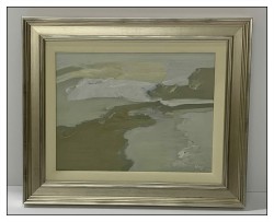 Framing original art, soft gold frame, linen liner, abstract art