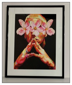 Custom framed art print, artwork, colourful, white mat black frame