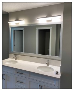 Custom designed mirror, bathroom, silver frame