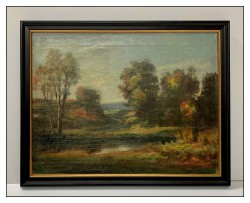 Custom framed oil painting, traditional style picture frame, black with gold inner frame